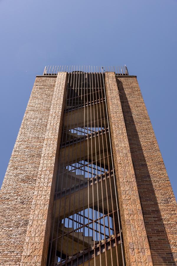 low shot of the crete campus bell tower